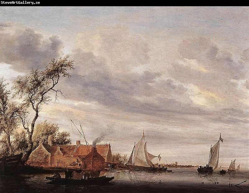 Salomon van Ruysdael River Scene with Farmstead